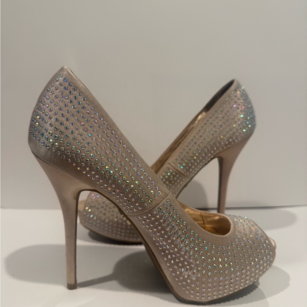 Jennifer Lopez Cream Rhinestone Heels for Special Occasions
